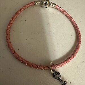 Pandora Leather Pink Bracelet with Key Charm